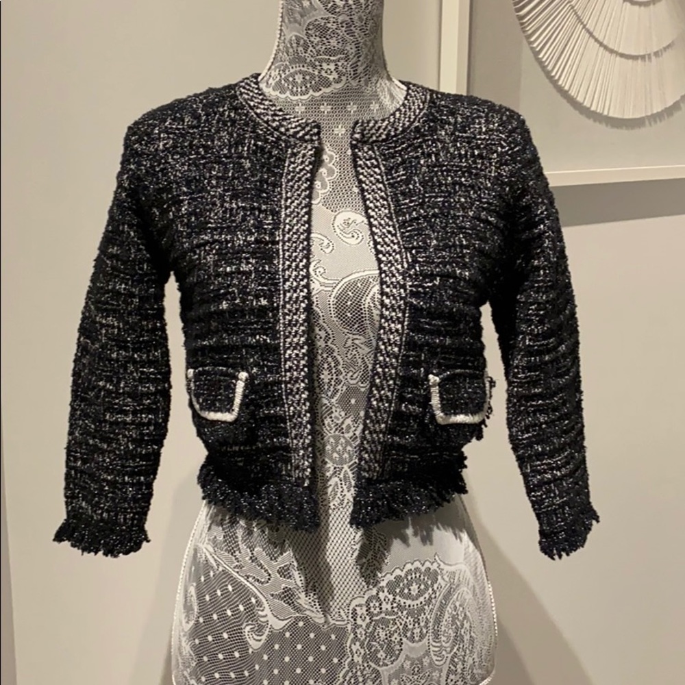 Cropped Metallic Jacket with Fringe